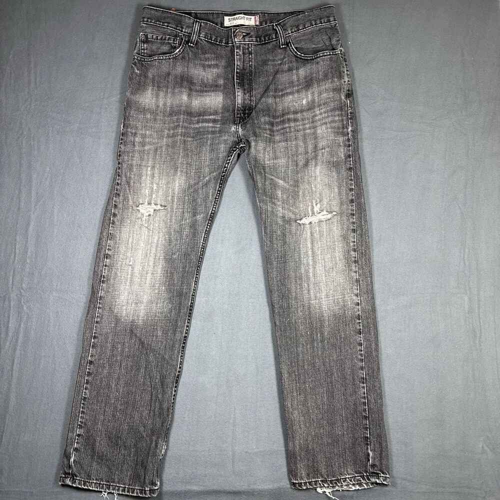 Levi's 505 Regular Fit Mens Jeans Denim Faded Black Size 36x32 Distressed